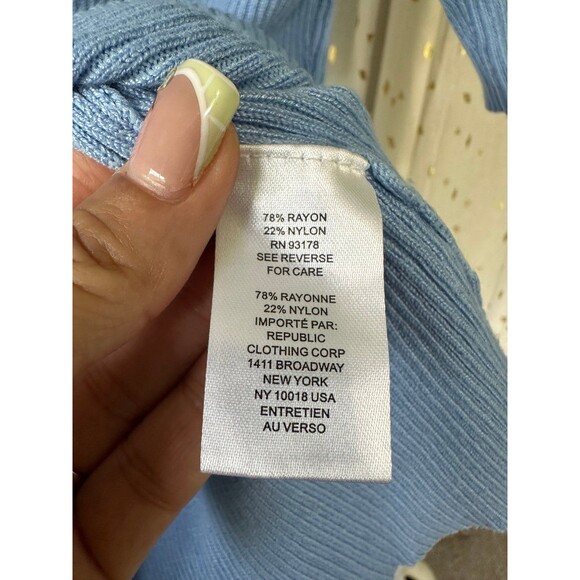 Elie Tahari Short Sleeve Faux Silver Buttons Ribbed Knit Sweater Petite S - Picture 5 of 6